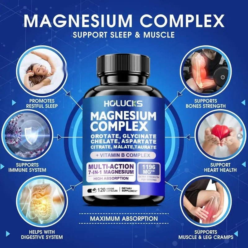 Buy 1 Get 1 Free! Magnesium Complex Supplement with Vitamin B6 & Vitamin C for Sleep Stress Relief & Muscle Strong Nerves