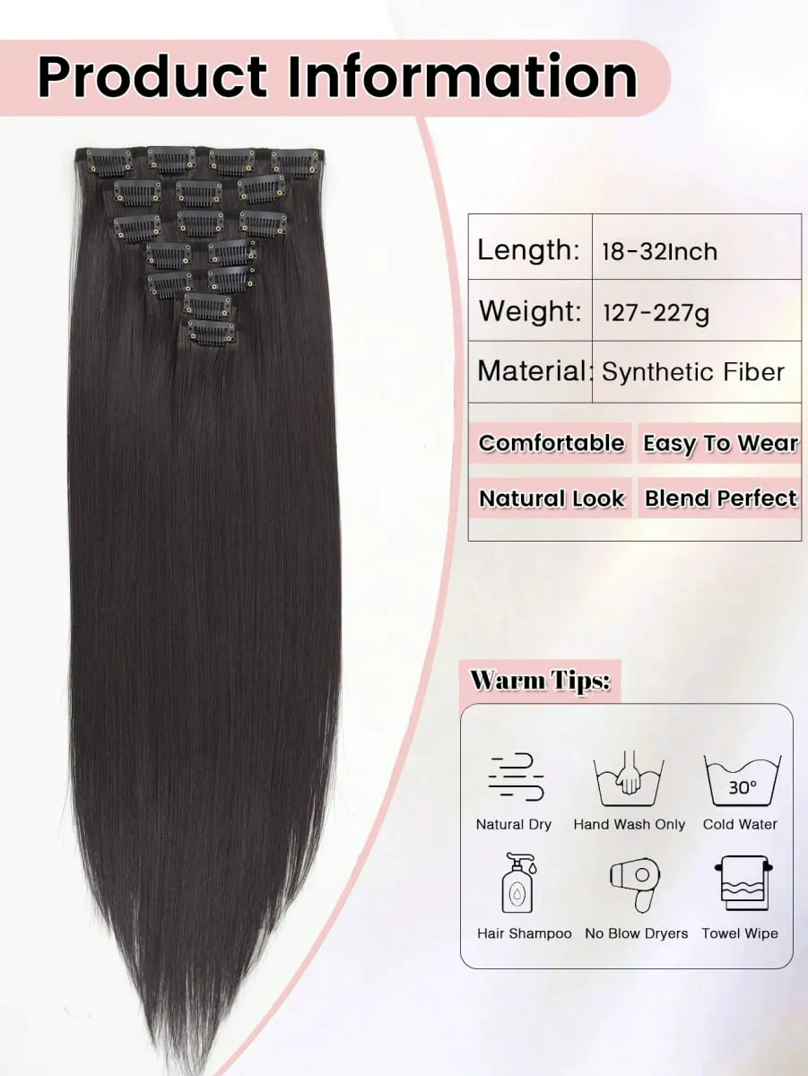 32Inchs Synthetic Long Straight Blonde Black Hairstyle Clips in Hair Extensions Hairpieces Heat Resistant False Hair Daily Party