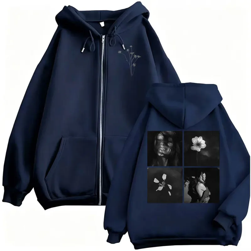Ariana Grande Petal Album Merch Photo with Floral Sweatshirt Jacket Coat Men Women Fashion Aesthetic High Quality Zip Up Hoodies