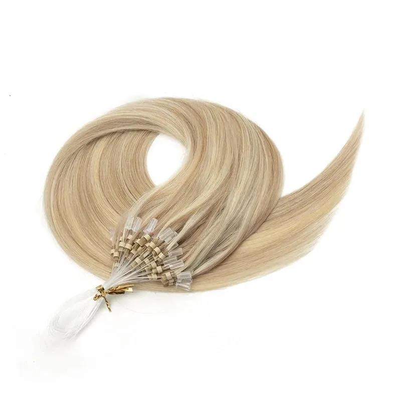 Micro Loop Human Hair Extensions Easy Install At Home Micro Beads Hair Extensions Blonde Brown Black Straight 30g/pack