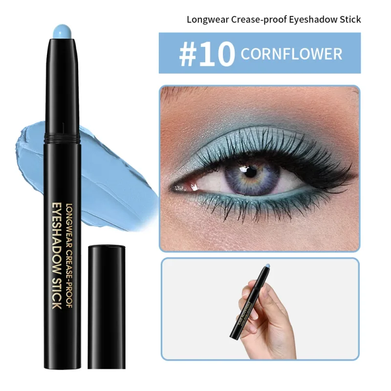 10colors Eyeshadow Stick Matte & Shimmer Shades Waterproof Smudge-proof Glitter Eyeshadow Pencil Stick Lasting Smooth Eye Makeup