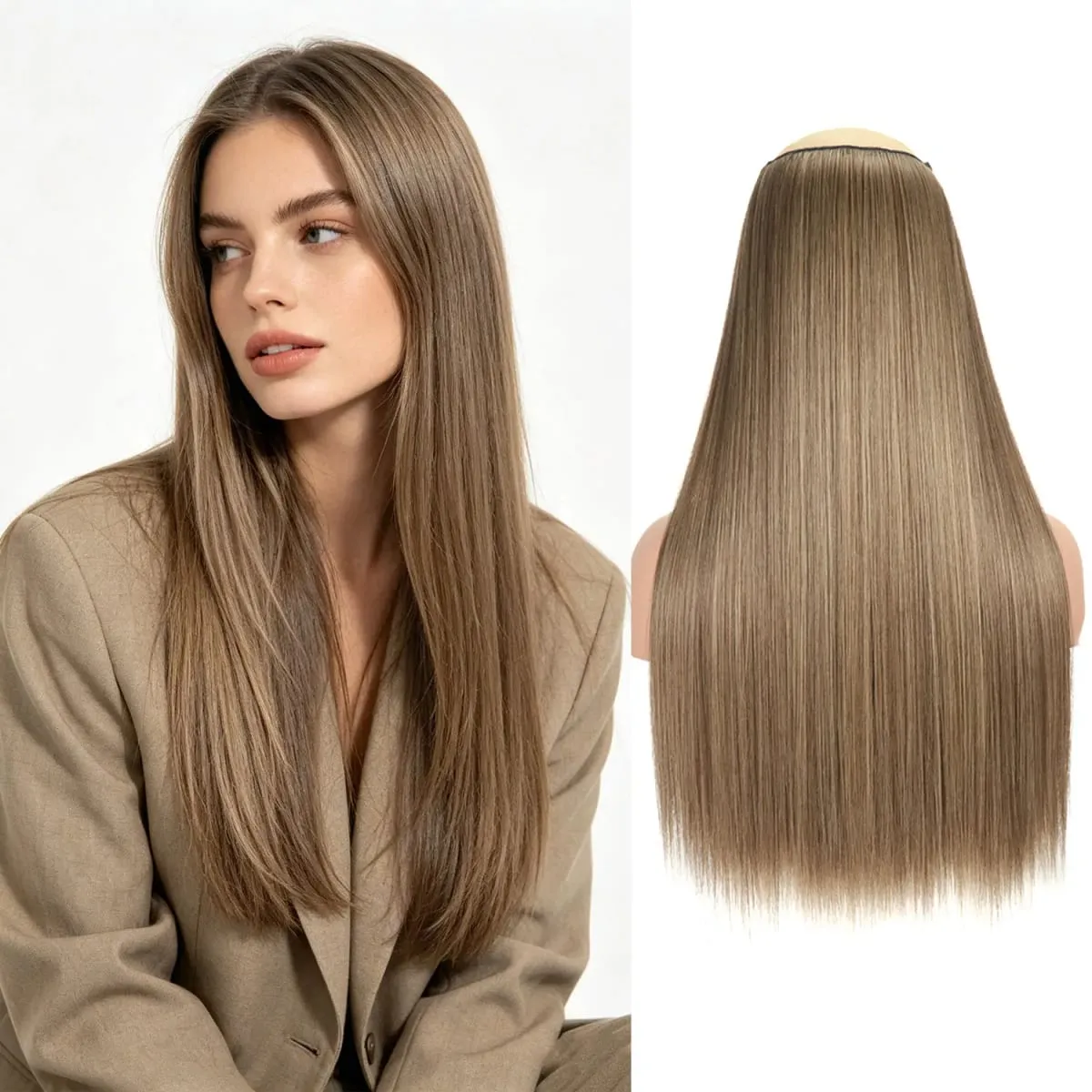 Synthetic 5 Clips in one piece hair extensions 22inch long straight clip in hair for women girls daily party holiday