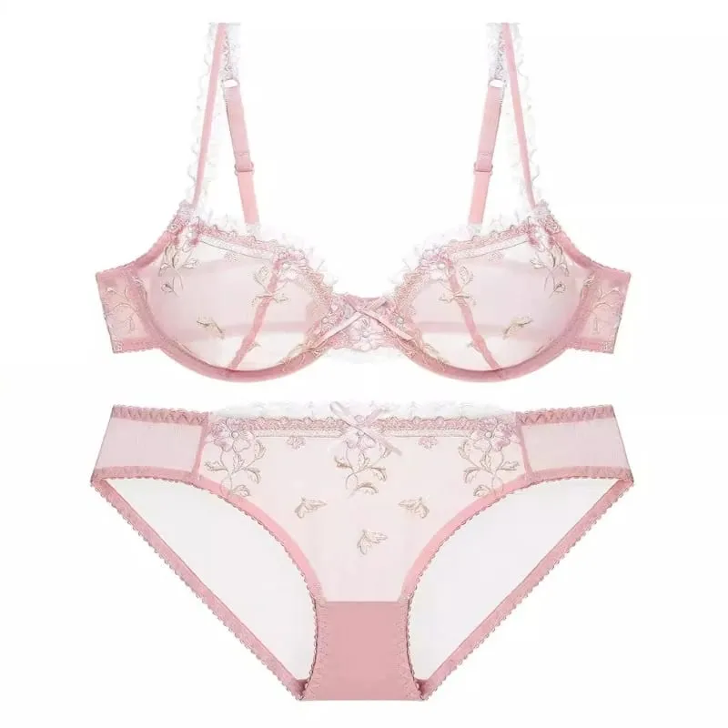 New Women Thin Slim Lace Underwear Set Push Up Gathering Sheer Plus Size Breathable Comfort Daily Intimates Bra Petite Elegance