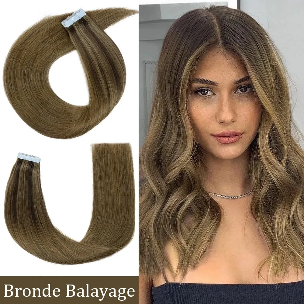 Invisible Remy Straight Tape in Human Hair Extensions 20Pcs Omber Blonde Tape in Human Hair Extensions Skin Weft Natural Hair