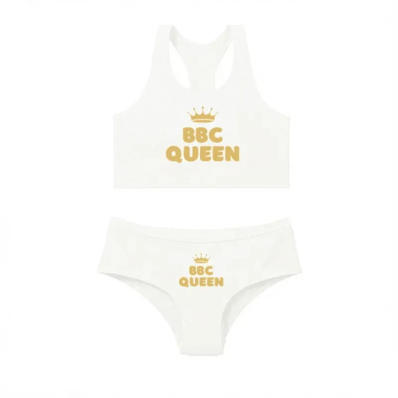 One Set BBC QUEEN Round Neck Tank Top And Panties Set Women's Underwear Sets Cute Cotton Underwear Sexy Lingerie For Women Set