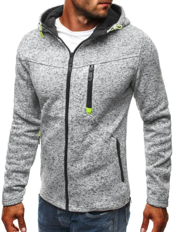 Men's Hoodie na may Side Zipper Pockets Manipis Lana Solid na Kulay Tracksuit Kaswal Araw-araw na Panlabas na Hooded Tracksuit Mahabang Manggas