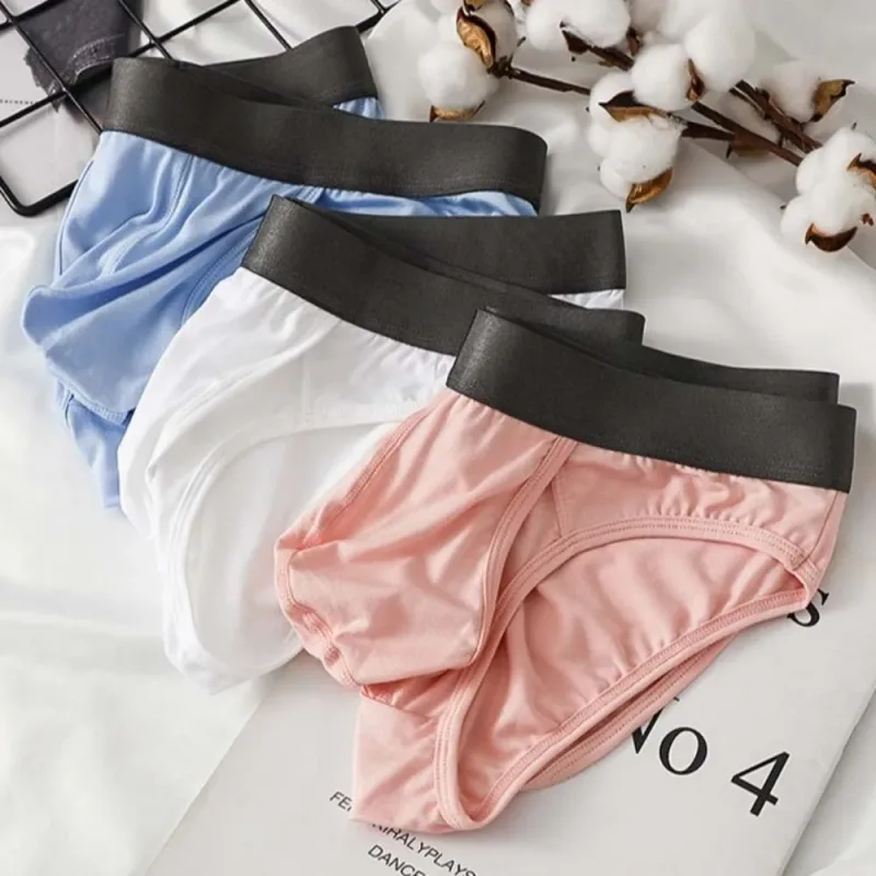 Bamboo Fiber Summer Thin Briefs Men Thin Underpants Splicing Men Front Opening Panties Breathable Lingerie Seamless Underwear