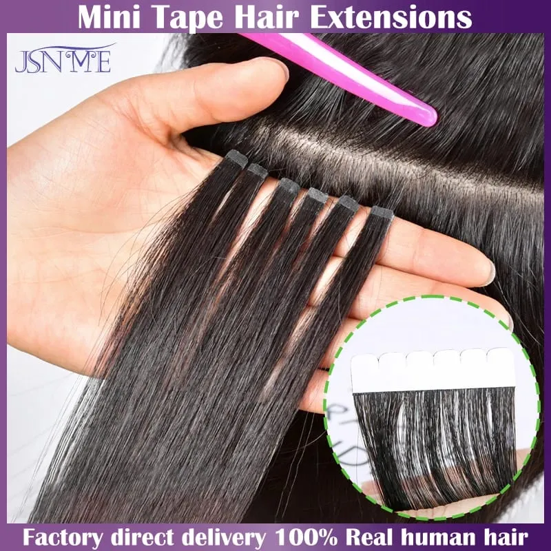 Mini Tape in Hair Extensions Seamless Invisible Straight Tape Ins Remy 100% Human Hair Black Brown Blonde For Salon