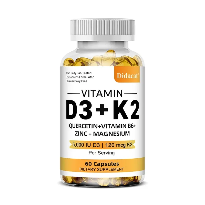 D3 + K2 Vitamin Dietary Supplement - Bone and Heart Health Support Help Regulate Calcium Metabolism - 120 Softgels