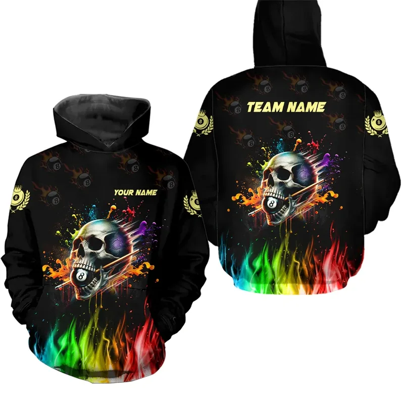 Personalized Billiard Pattern Hoodie For Men Sports Custom Name Pullover Sweatshirts Tops Hot Sale Plus Size Long Sleeve Hoodies