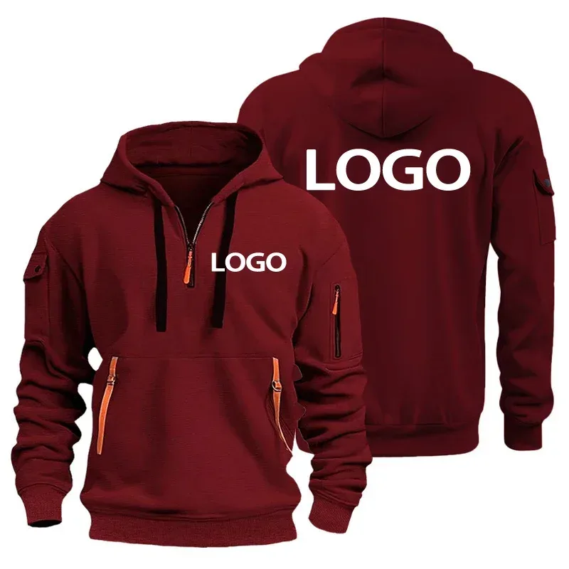 Neuer europäischer Herren-Sportpullover mit Reißverschluss und Armtaschen. Passen Sie Ihren Logo-Kapuzenpullover an und bedecken Sie ihn
