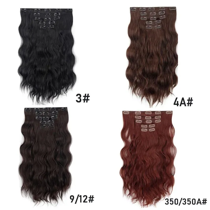 20Inch 5pcs/set Synthetic Hair Extension Long Curly Heat Resistant Black Hairpiece for Women