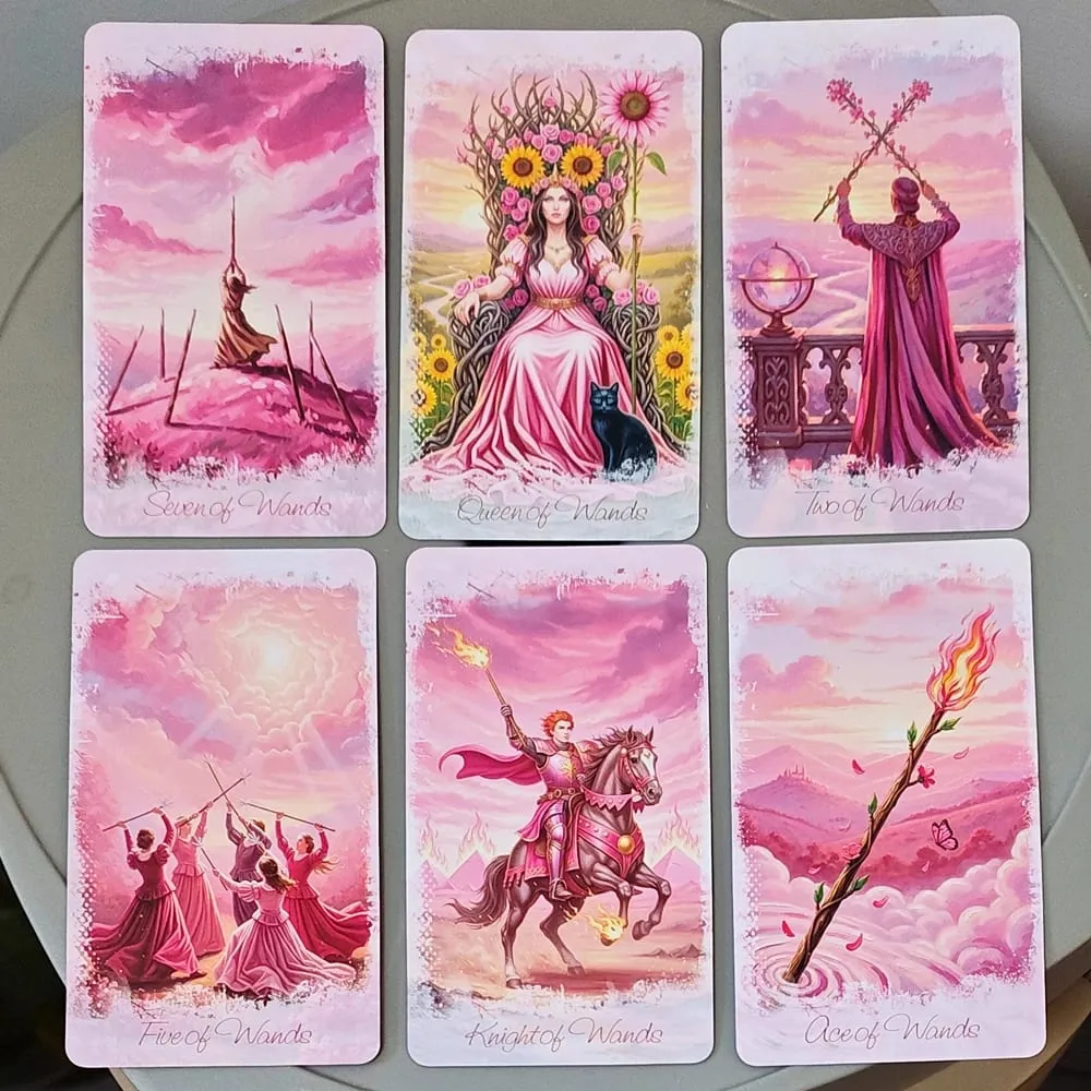 Pink Romantic Fantasy Tarot Deck in Tin Box 78-Card Full Deck with Instruction Book 11*6.2cm Spiritual Divination Oracle