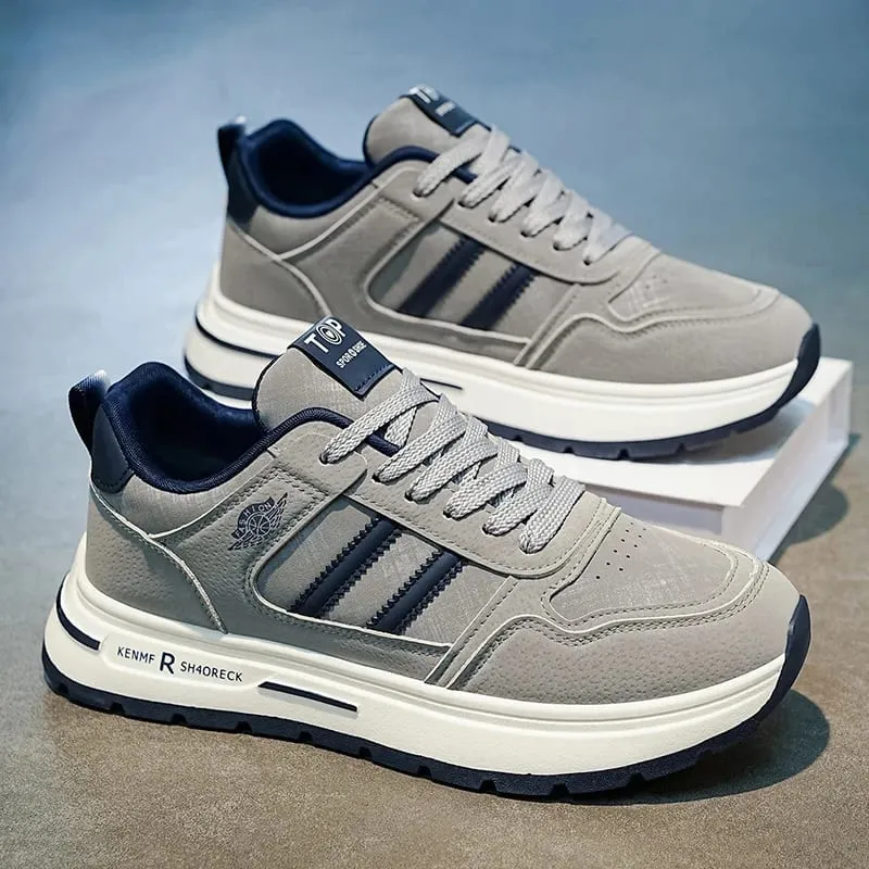 Men Retro Stripe Casual Sneakers Brown Khaki Thick Cushion Non-slip Sole Lace-up Lightweight Outdoor Walking Jogging Daily Shoes