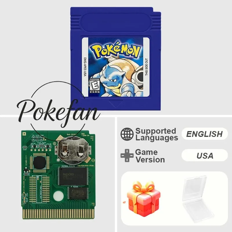 Pokemon Series Blue/Crystal/Gold/Green/Red/Silver/Yellow GBC Game in Box with Manuals for Video Game Cartridge USA Version