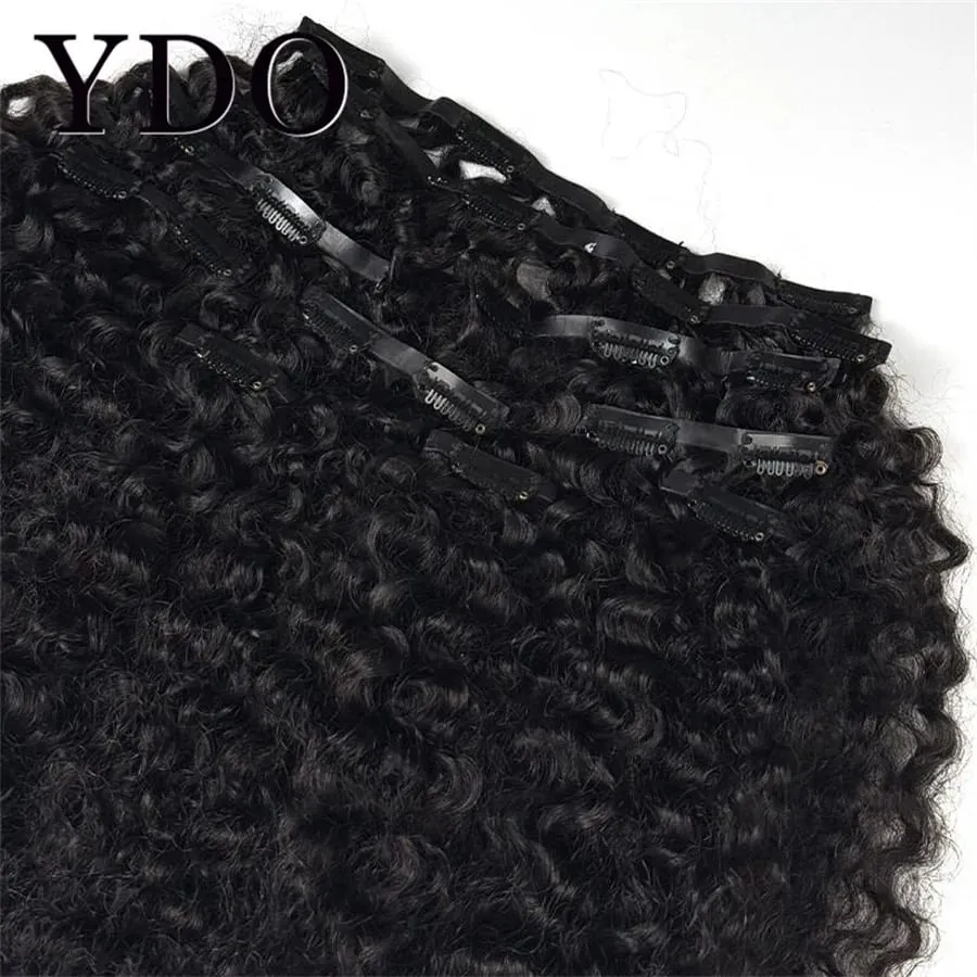 Afro Kinky Curly PU Clip In Human Hair Extensions 12A Brazilian Virgin Raw Deep Curly Human Hair 8pcs 120g/set Natural Color