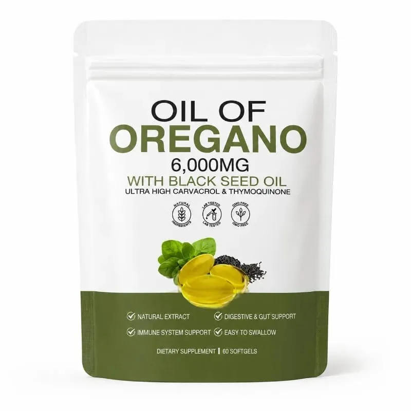 Oil of Oregano Softgels 6000mg with Black Seed Oil for Immune System & Digestive Support Soy-Free Gluten-Free 60 Softgels