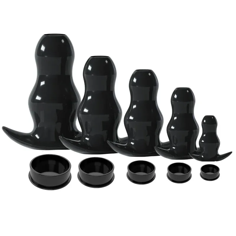 Purple TPE Hollow Tunnel Butt Plug Set - Graduated Open Anal Stretcher Plugs Flexible Sex Toy for Men & Women