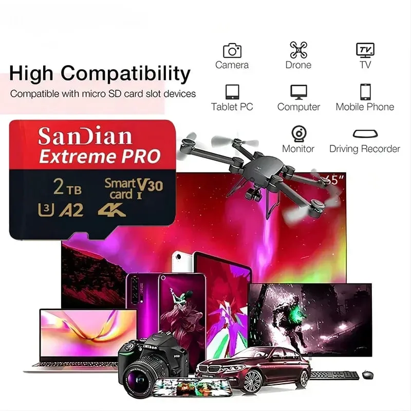 クラス 10 U3 V30 防水メモリ SD カード USB アダプタ付き 128GB 512GB 高速マイクロ TF/SD カード電話ラップトップカメラ用