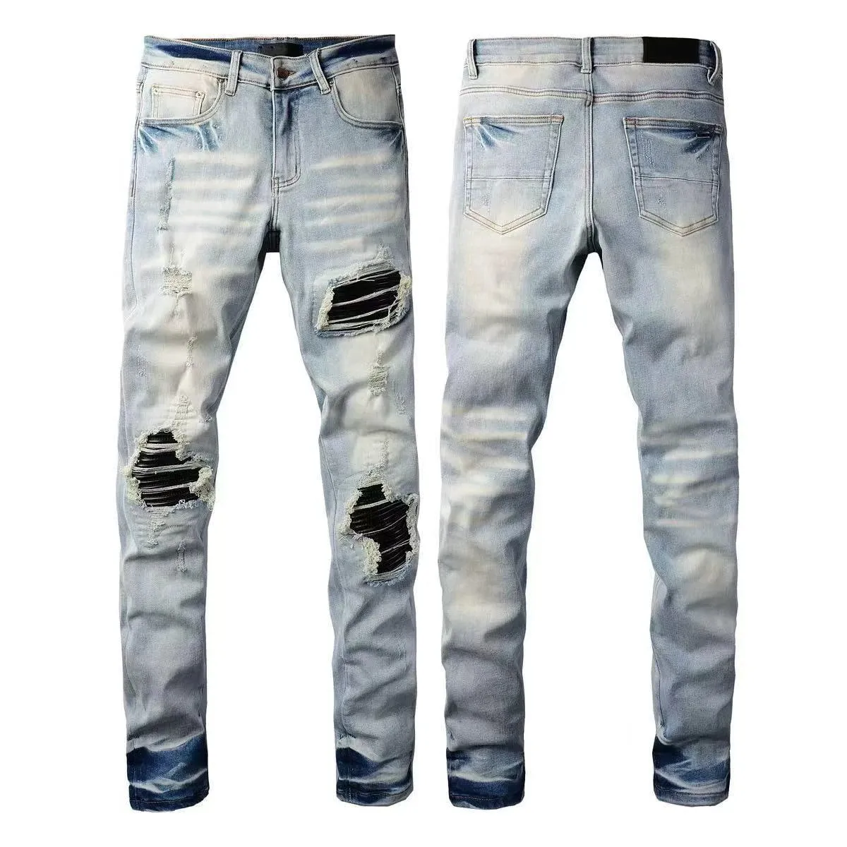 American Street Hip-hop Trend Ripped Hole High Street Small Foot Slim fit Tight Fitting Men's Jeans — image 2