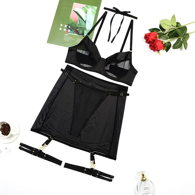 Lovermore lingerie sensual transparente, vestido de liga, roupa íntima chique, kit de sutiã sem costura, push up, íntimo, renda transparente, conjuntos exóticos