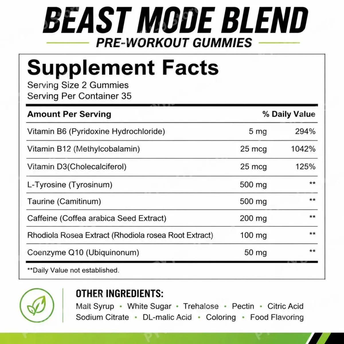 Pre Workout Energy Gummies with Caffeine Taurine Rhodiola Rosea CoQ10 & B Vitamins Supports Workout Focus Energy Strength 70 Ct