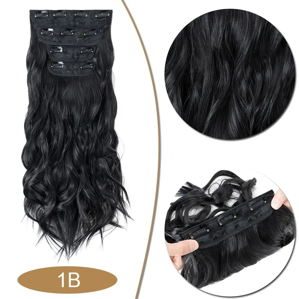 S-noilite Synthetic Hair 22inch Clips In Hair Extensions Long Wavy Clip In Hair Thick Double Weft 4Pcs/set Hairpieces For Women