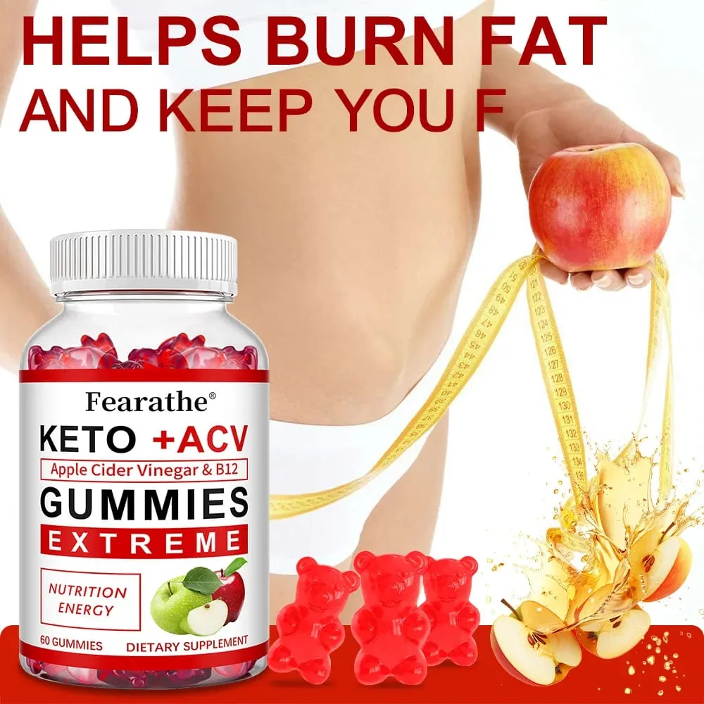 Fearathe Slimming Keto Żelki z octu jabłkowego uzupełniają utratę wagi Zmniejszają niepokój i stres Wzmacniają układ odpornościowy