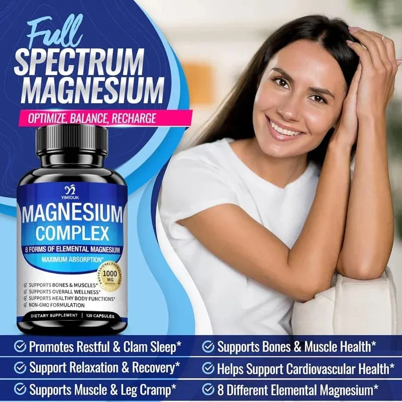 Magnesium Complex Pills - Bone Muscle & Heart Health Supplement Sleep Support Muscle Relaxation Stress & Anxiety Relief