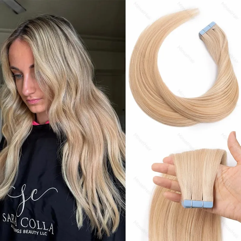 Brown Russian Tape in Hair Extension Real Human Hair Cuticle Aligned Premium Remy Adhesive Europen Tape Ins 14-22inch 20-60pcs