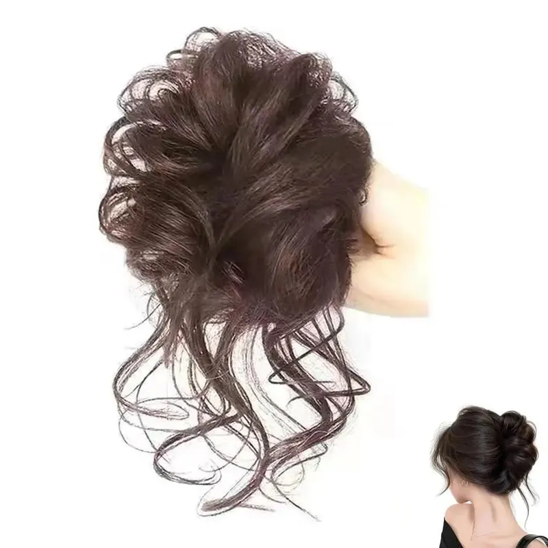 Lazy Voluminous Bun Ponytail Synthetic Hairpiece - Short Curly Fake Hair with Natural Fluffy Ends for Quick Updos Messy Buns