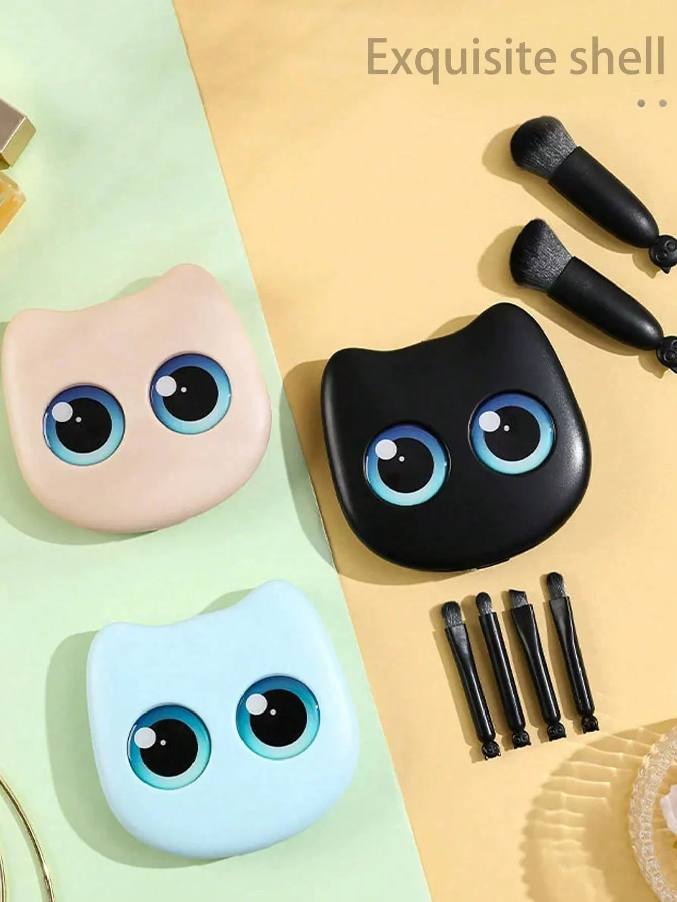 1 Box 6pcs Mini Cute Cat Design Portable Makeup Brush Set - Powder Brush Eyeshadow Brush And Assorted Brushes