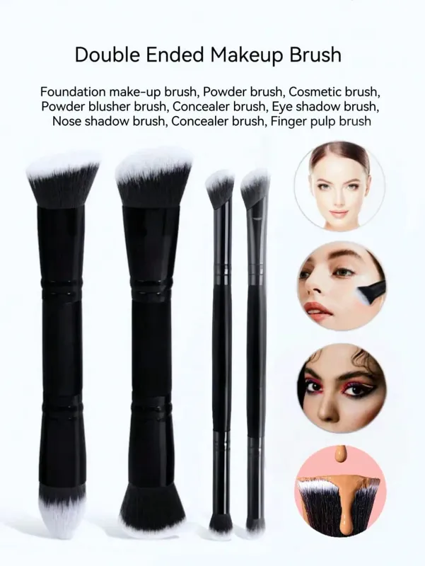 4-piece dual-ended multifunctional makeup brushes for the face portable dual-ended foundation brush contour brush loose powder brush blush brush eyeshadow brush nose shadow brush angled brush