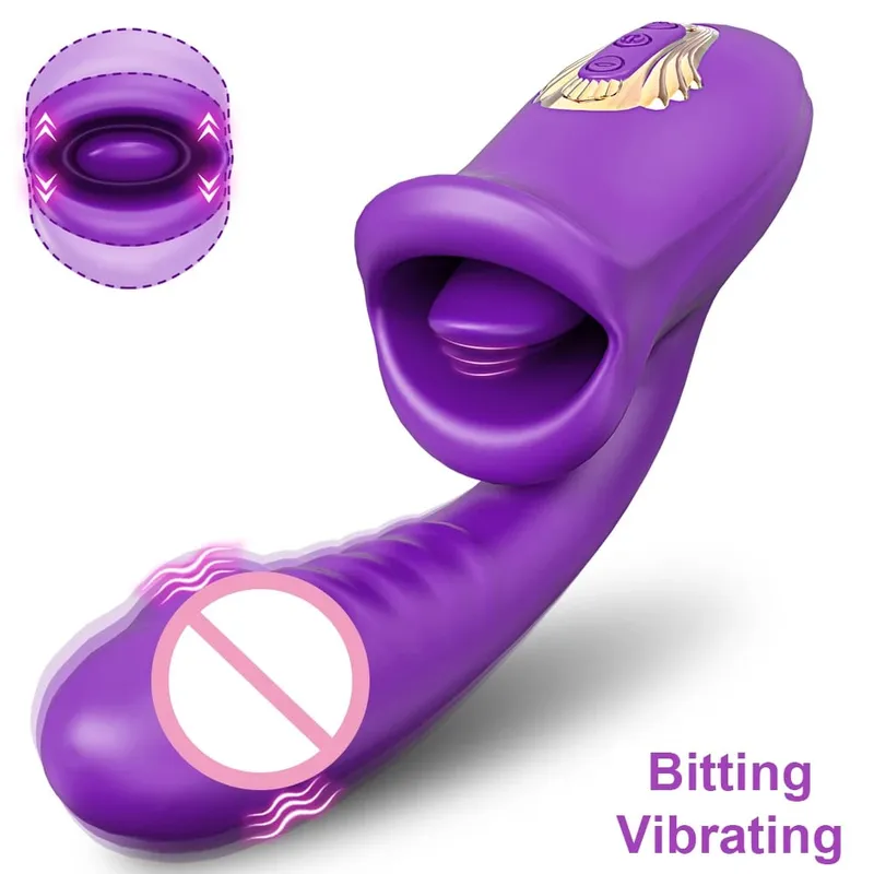 Pag-tap Flapping Vagina Dildo Vibrator para sa Babae Nakakagat Oral Dila Pagdila Clit Sucker Clitoris Stimulator Sex Toy para sa Babae