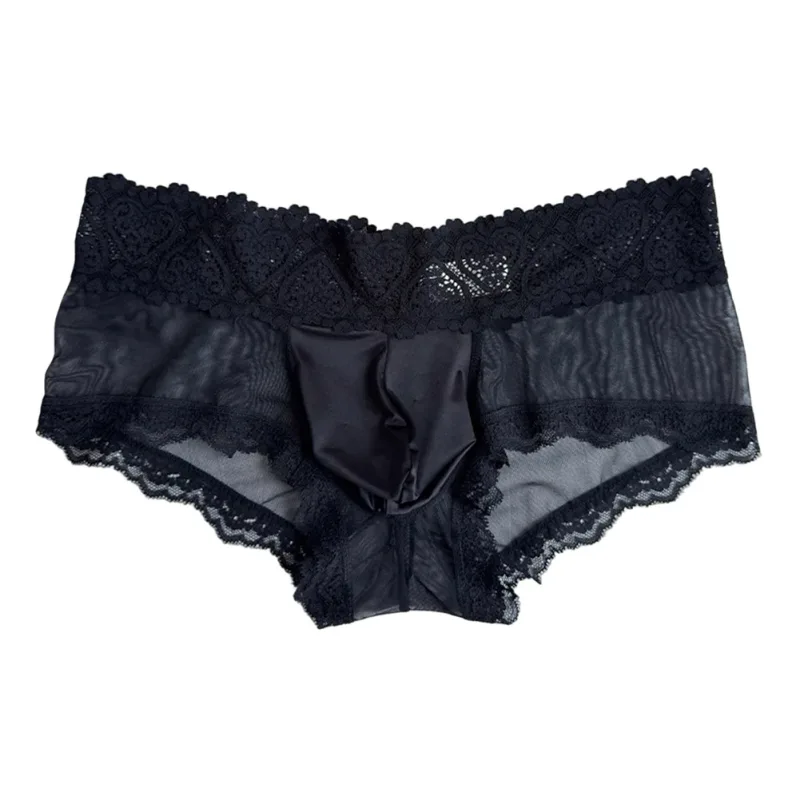 Heren Ijs Zijde Kanten Rand Dunne Naadloze Slips Glanzend 3D Zakje Lichtgewicht Ondergoed Slipje Comfortabele Dagelijkse Lingerie