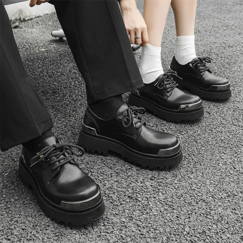 Retro Men Derby Shoes Black Casual Lace Up Thick Soled Wear-resistant Business Couple Commuting Shoes Outdoor Work Shoes Men