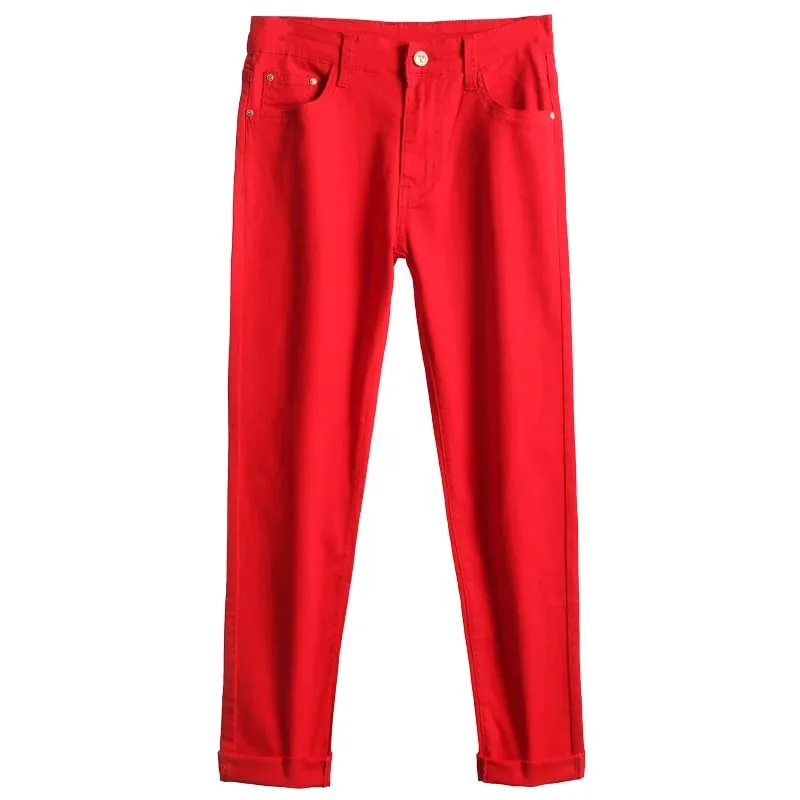 Yellow Pink Red Men's Colorful Denim Stretch Jeans New Elastic Slim Male Clothing Simple Business Denim Trousers