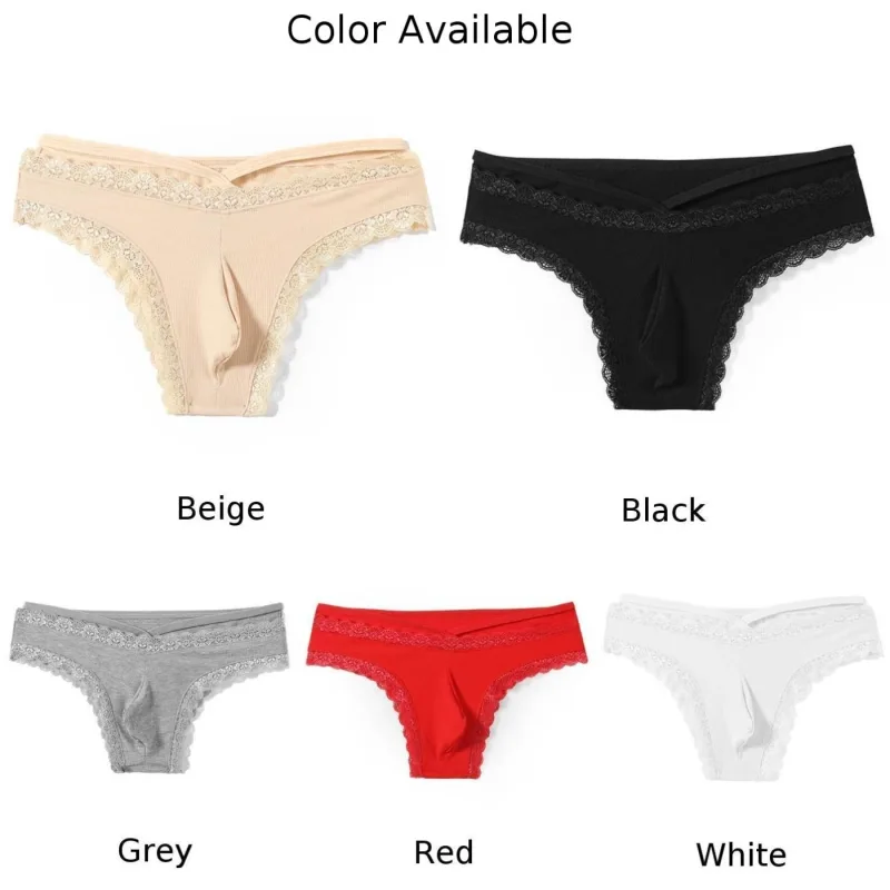 Men Lace Rrim Sissy Gay Seamless Briefs Underwear Mid Waist Bulge Pouch Lingerie Solid Men's Lace Edge Lingerie