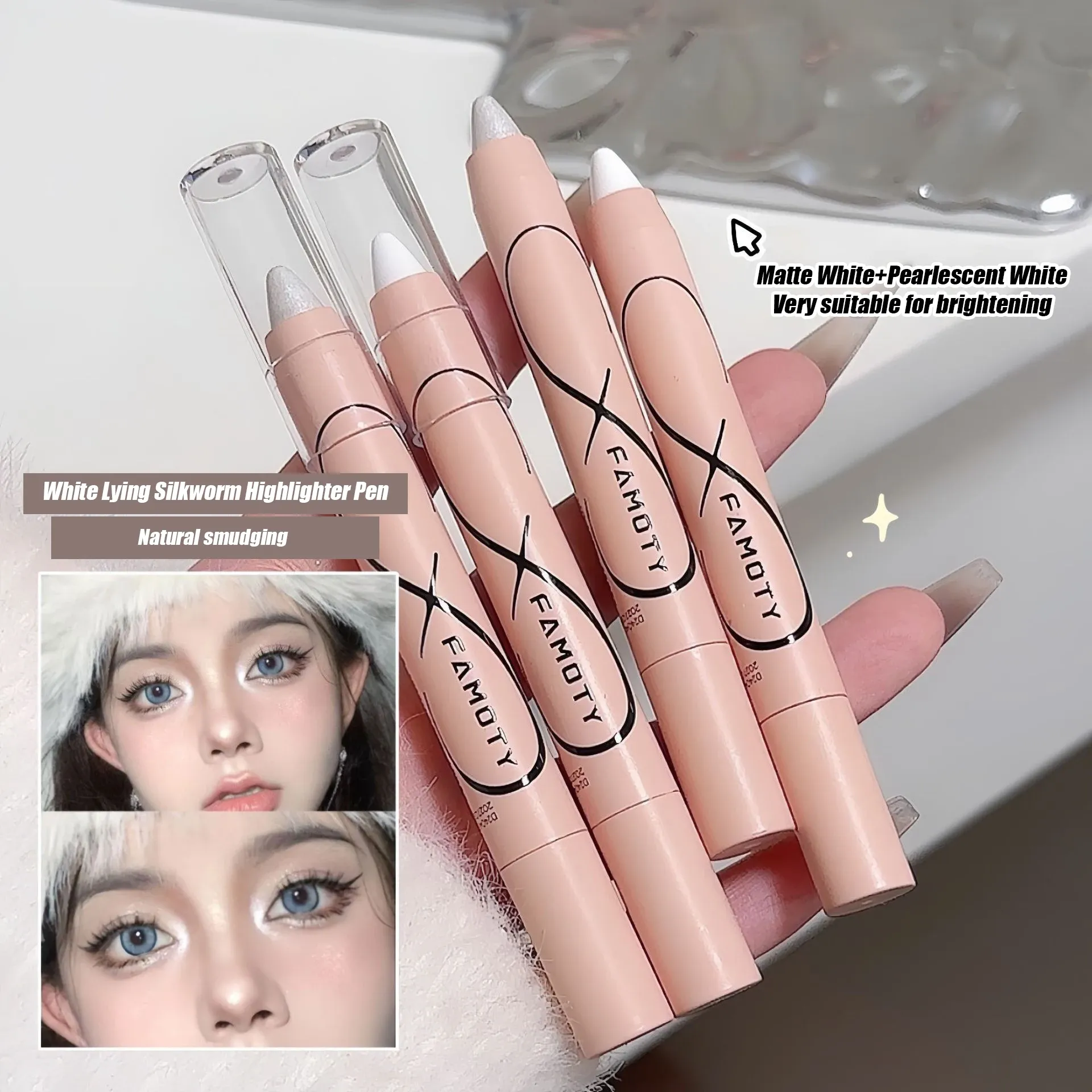 Pearl Lying Silkworm Highlighter Eye Shadow Pen Matte Glitter Eyeshadow Stick White Pearlescent Brightening Eyeliner Cosmetic