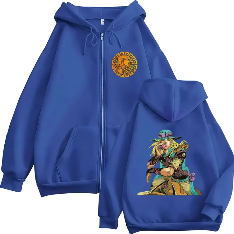 Anime JoJo Bizarre Adventure STEEL BALL RUN Diego Brando Zipper Hoodies Men's Women Zip Up Hooded Sweatshirts Jackets Coats