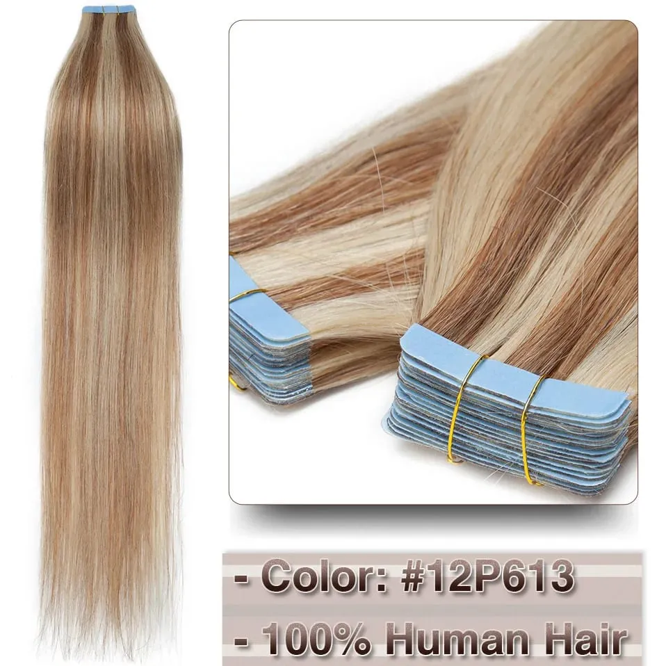 Double Stitched Tape in Human Hair Extensions Straight Invisible Seamless Skin Weft Tape In Hair Extensions For Women