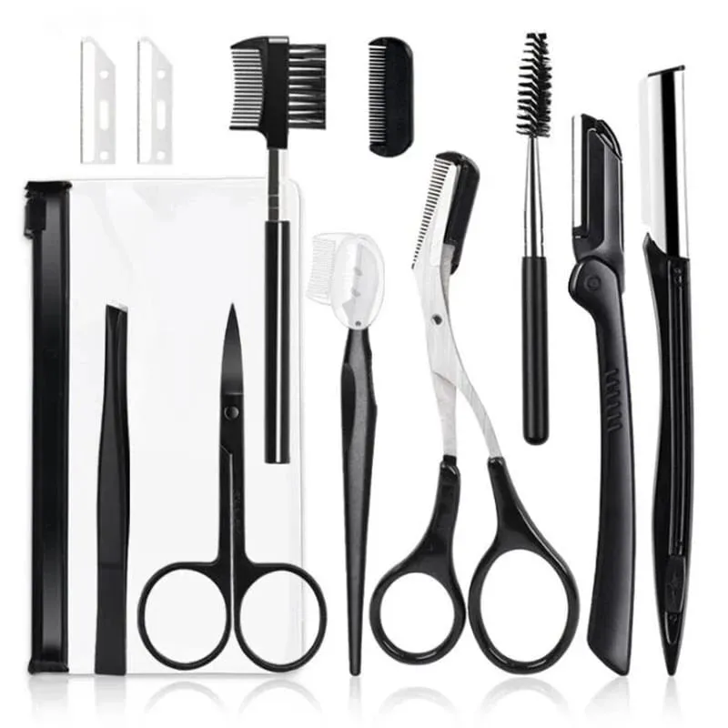 4/11/12 Pcs New Eyebrow Trimmer Set Scissors Tweezers Eyebrow Razor Scraping Eyebrow Comb Razor Eyebrow Clip Makeup Tools Sets