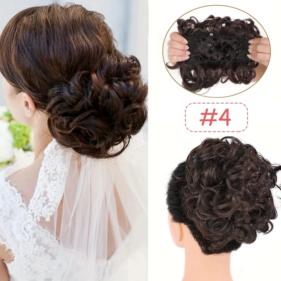 Synthetic LARGE Comb Clip In Curly Hair Extension Chignon Hair Pieces Women Updo Cover Hairpiece Extension Hair Bun