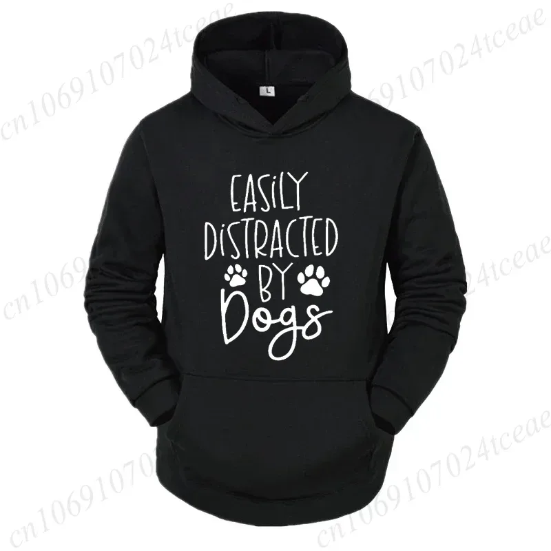 Dog Lover Hoodies for Women Men Dog Paw Sweatshirts Pet Owner Tracksuits Easily Distracted By Dogs Letter with Paw Print Hoodies