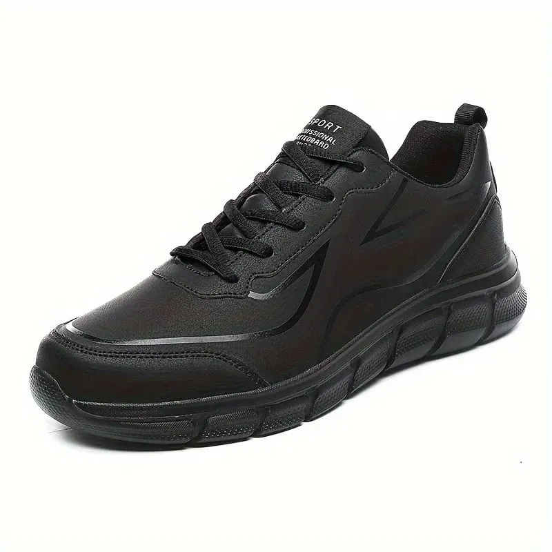Black Running Shoes Leather Waterproof Athletic Sneakers Men Wear-resistant Men Walking Sport Shoes Comfortable Men Shoes
