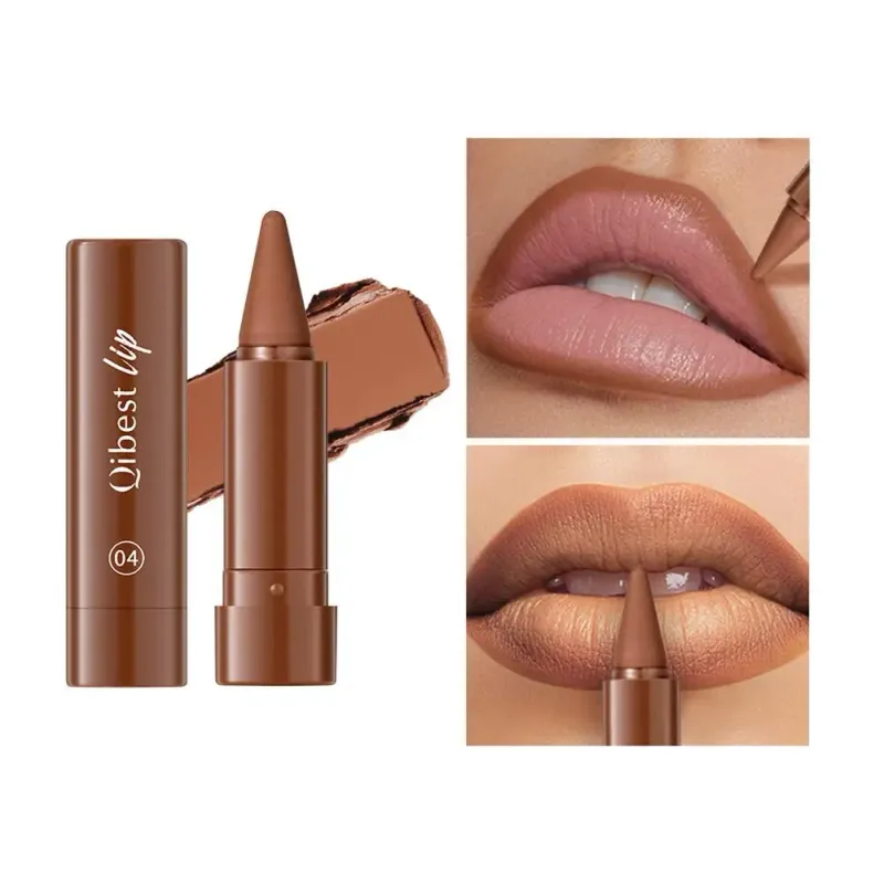 Lipstik Matte Tahan Air Liner 2-In-1 Pensil Pigmentasi Tinggi Warna Bibir Formula Pelembab Halus Lipstik Gradien Alami