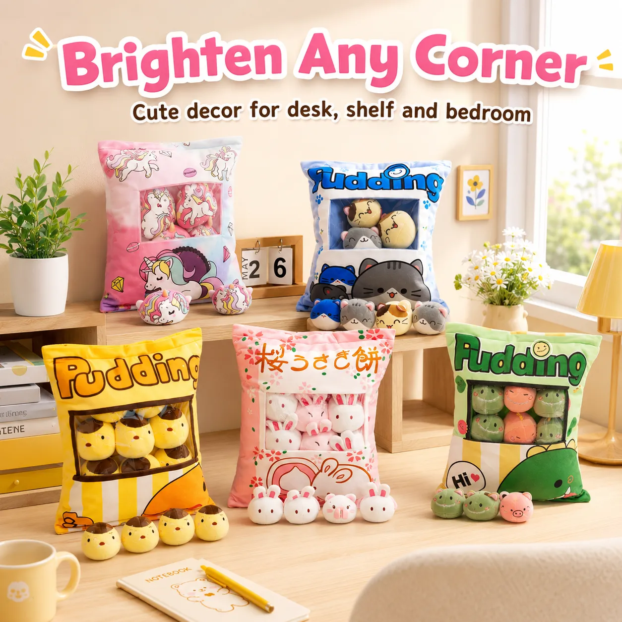 Cute Cartoon Snack Bag Plush Pillow Stuffed Doll Throw Cushion Trendy Internet Famous Snack Bag Plush Toy Soft Office Home De