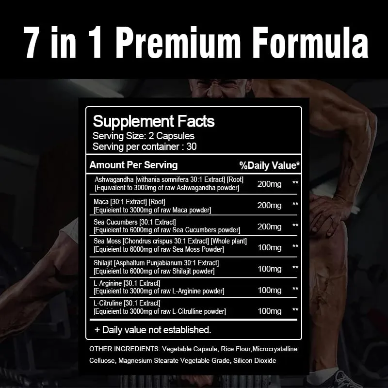 Powerful Herbal & Marine Blend Vitamin for Men Energy Male Vitality and Overall Wellness Enhancing Supplement