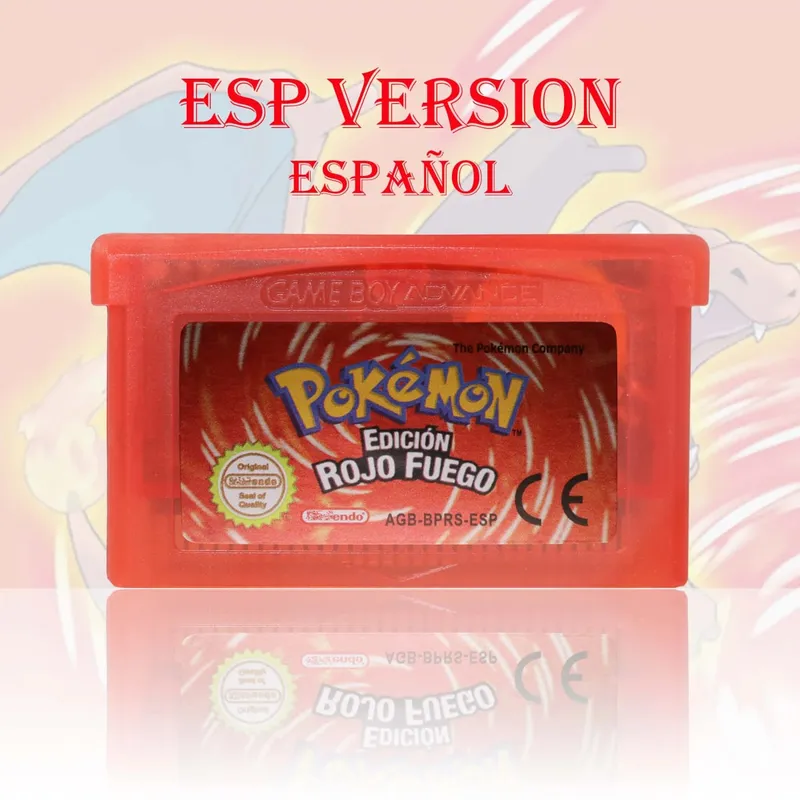 GBA/GBC ESP Version Pokemon Esmeralda/Rojo Fuego/Plata/Cristal Game Cartridge Video Game Console Card High Quality with Battery