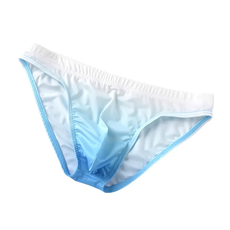 Ice Silk Mens Briefs Underwear With Gradient Color Pouch Breathable Sexy Bikini Slips Low Waist Male Butt-lifting Panties Cuecas